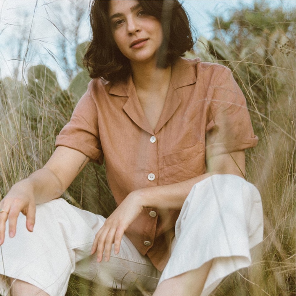 RACHAEL HARRAH Pure Organic Linen Rust Shirt S